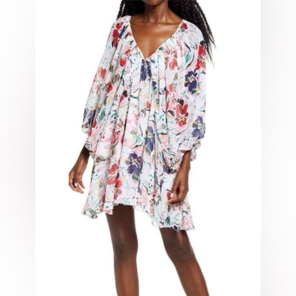 Socialite Floral Print Dolman Sleeve Long Sleeve Mini Dress